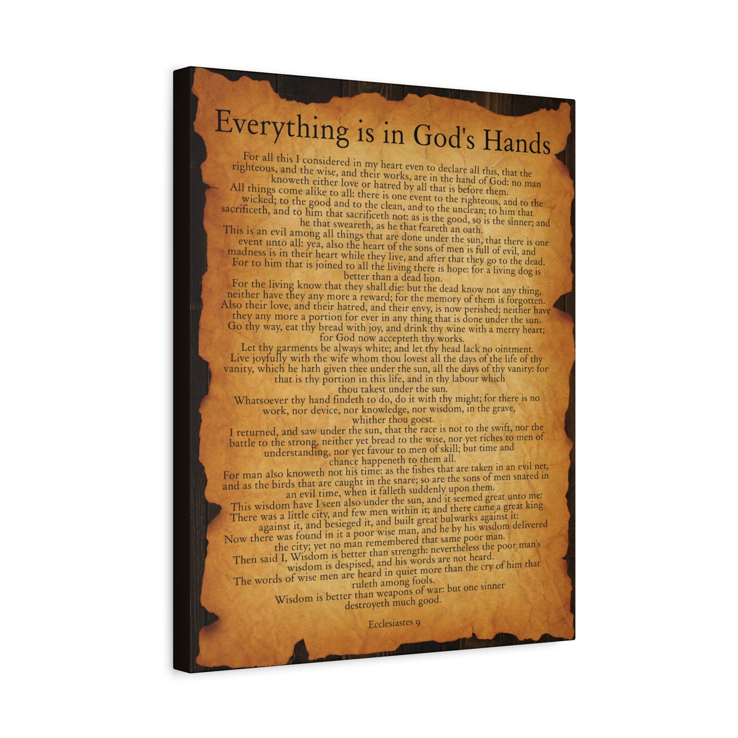 Scripture Walls Everything is in God's Hands Ecclesiastes 9 Gold Brown Bible Verse Canvas Christian Wall Art Ready to Hang