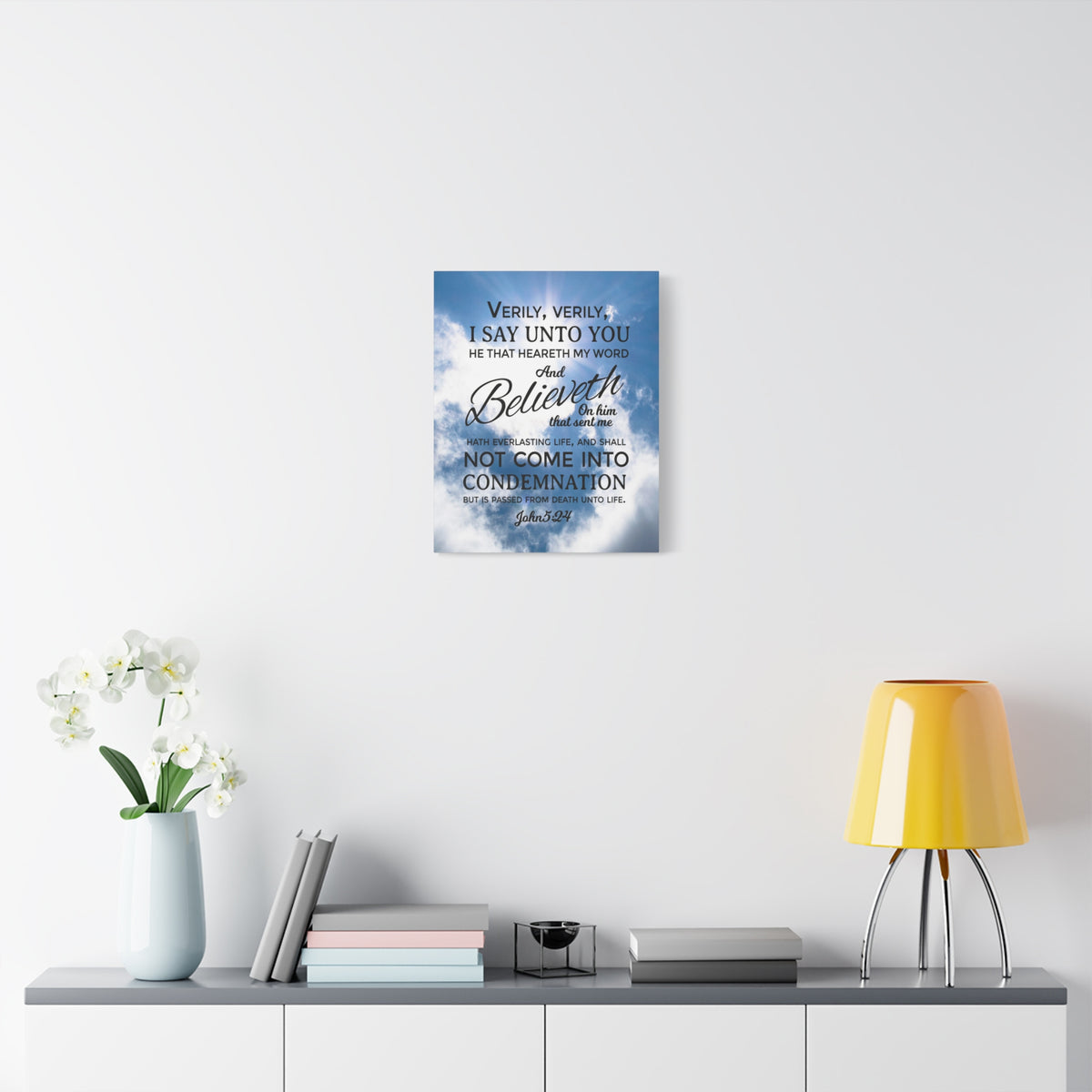Scripture Canvas Everlasting Life John 5:24 Christian Wall Art Bible Verse Print Ready to Hang