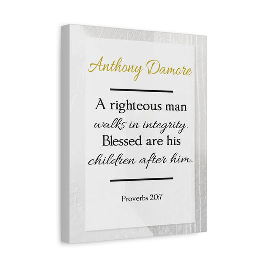 Scripture Walls Personalized A Righteous Man Proverbs 20:7 Bible Chapter Canvas Christian Wall Art Ready to Hang