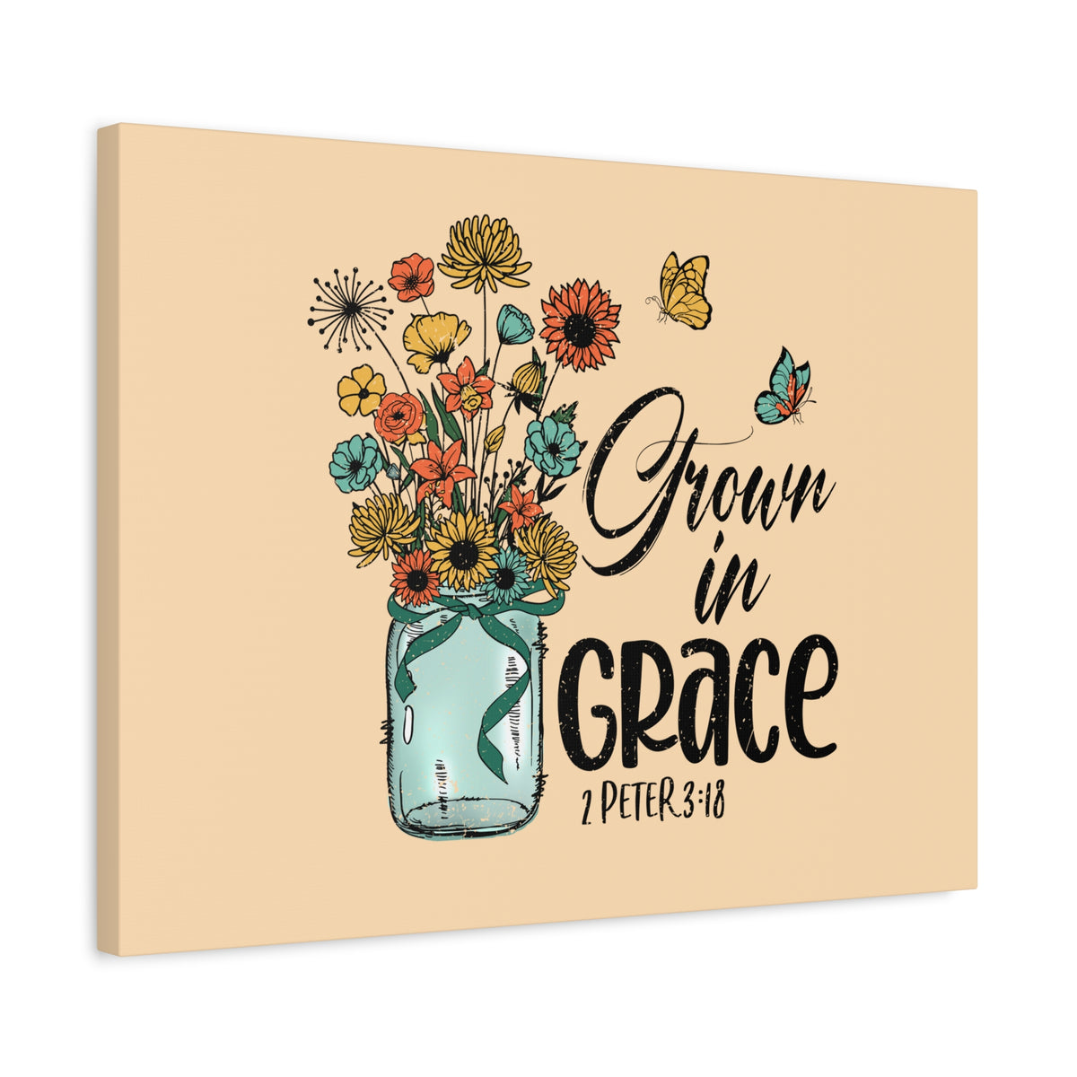 Scripture Canvas Grown In Grace 2 Peter 3:18 Christian Wall Art Bible Verse Print Ready to Hang