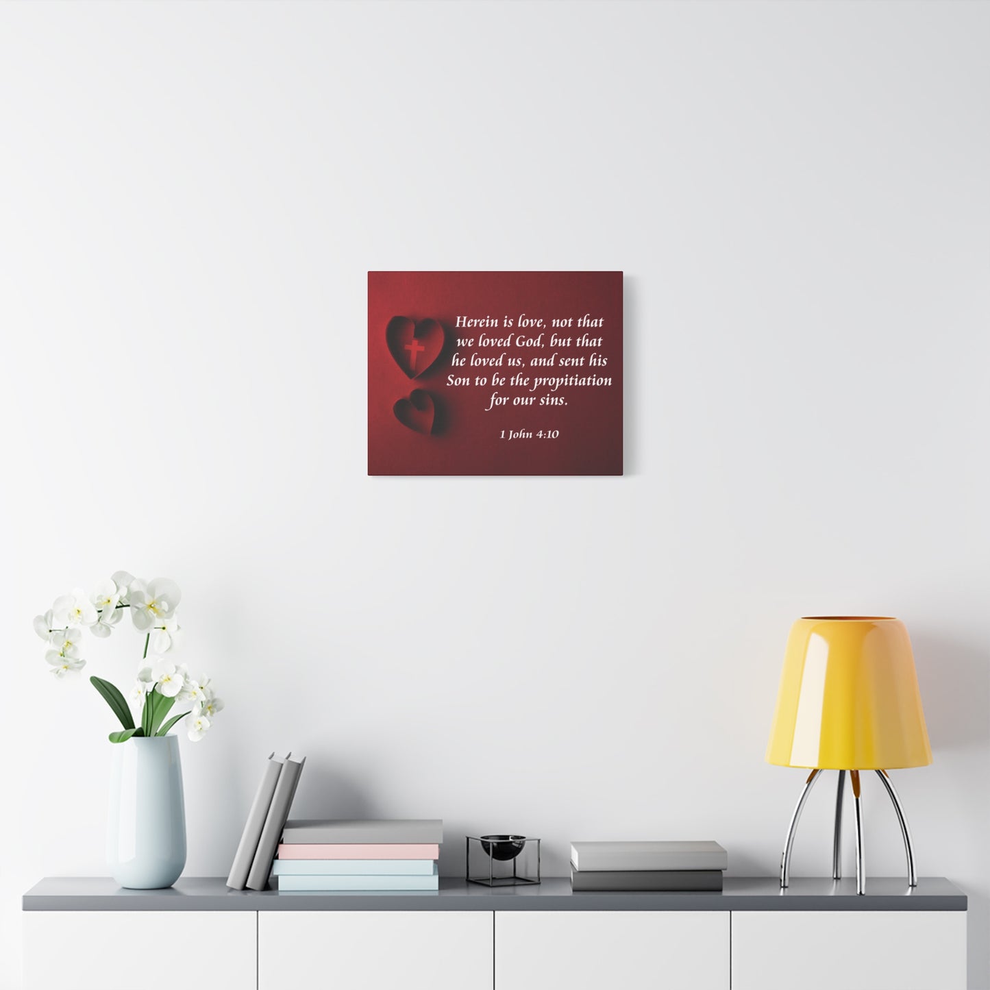 Bible Verse Canvas Herein is Love 1 John 4:10 Christian Home Décor Wall Art Scripture Ready to Hang Faith Print