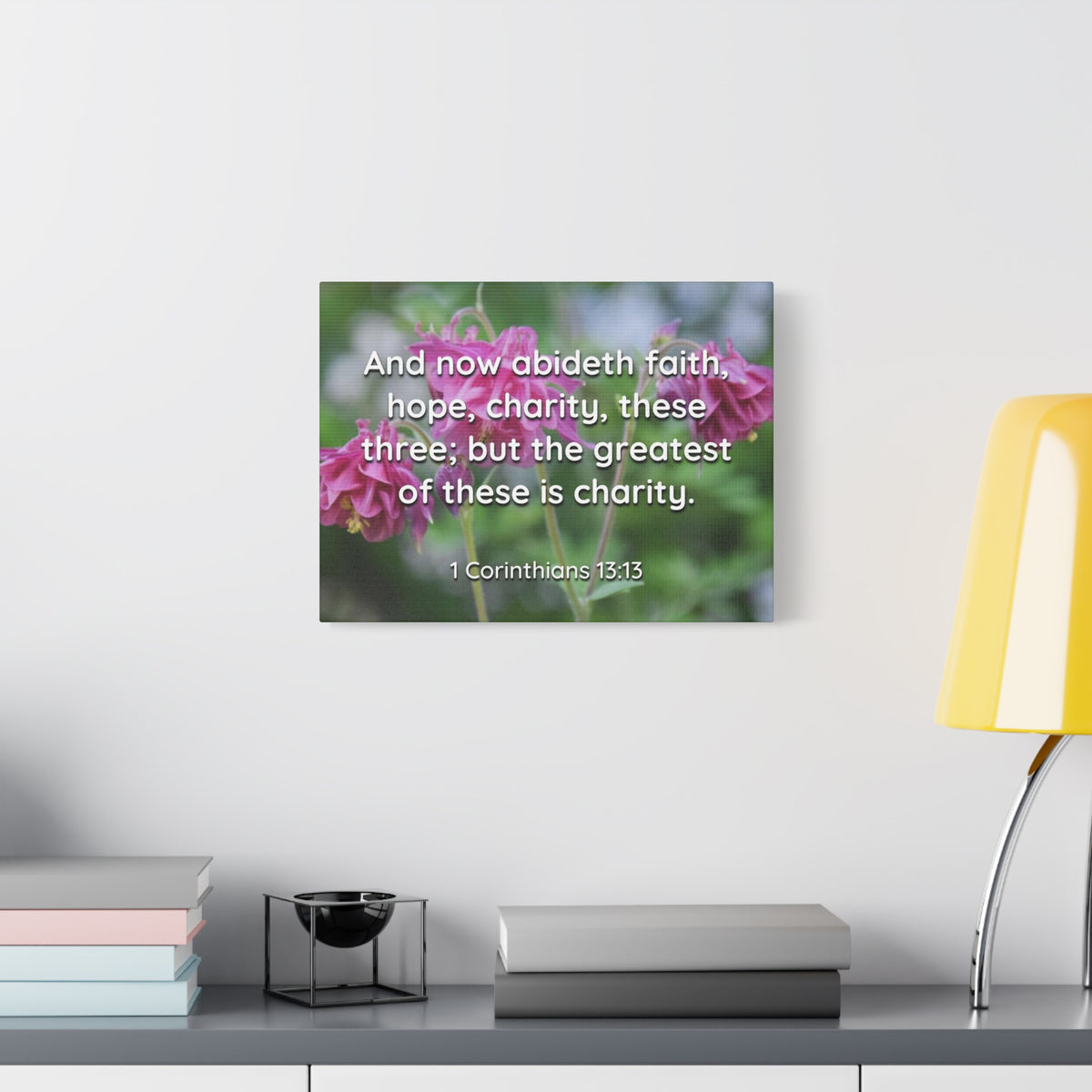 Scripture Canvas Abideth Faith, Hope, Charity 1 Corinthians 13:13 Christian Wall Art Bible Verse Print Ready to Hang