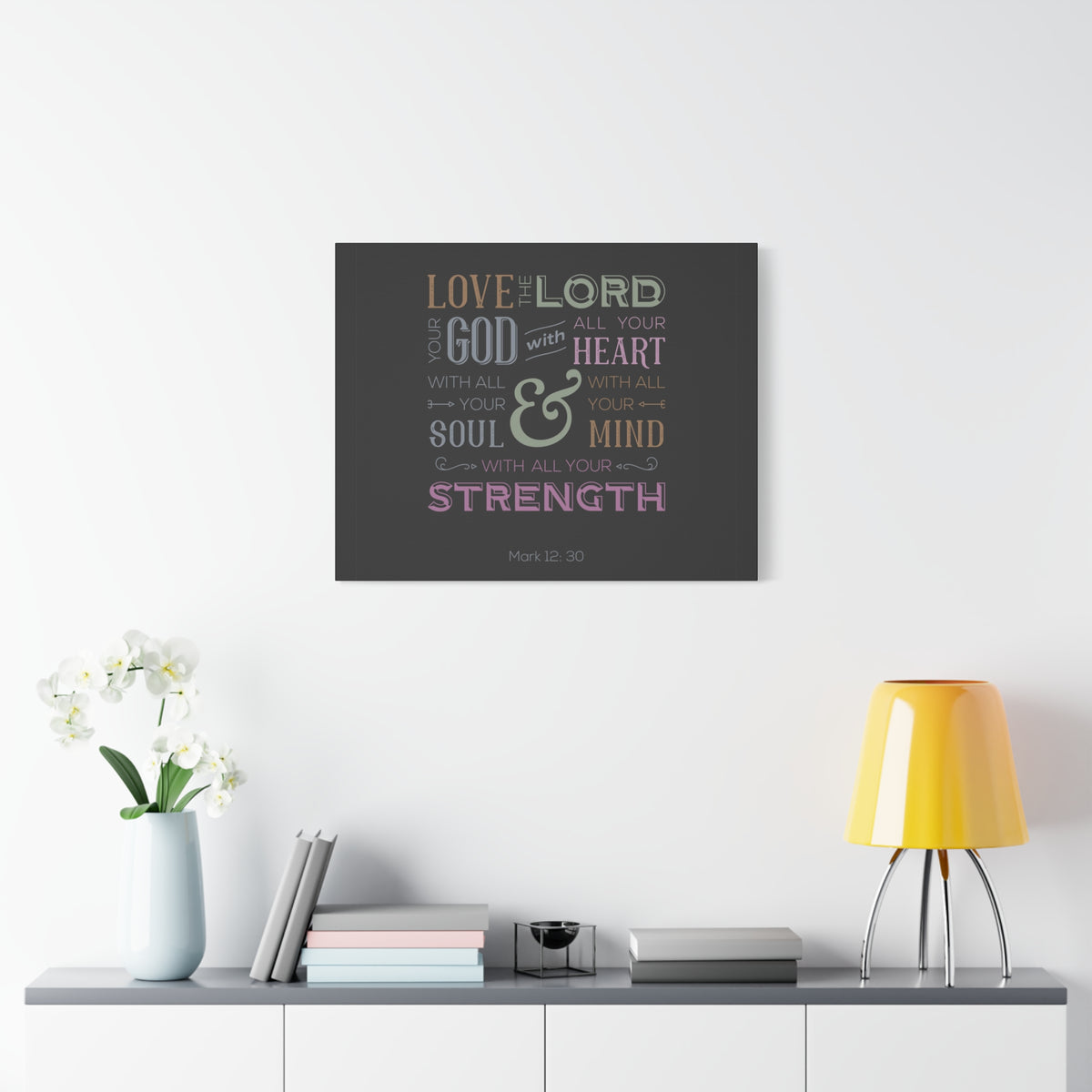 Scripture Canvas With All Your Mind Mark 12:30 Christian Wall Art Bible Verse Print Ready to Hang