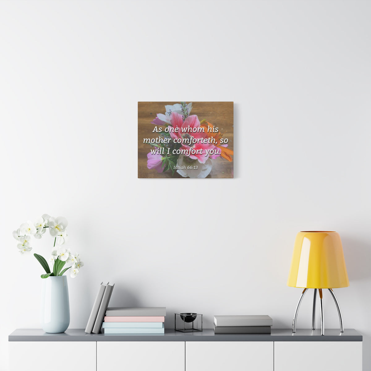 Scripture Canvas His Mother Comforteth Isaiah 66:13 Christian Wall Art Bible Verse Print Ready to Hang