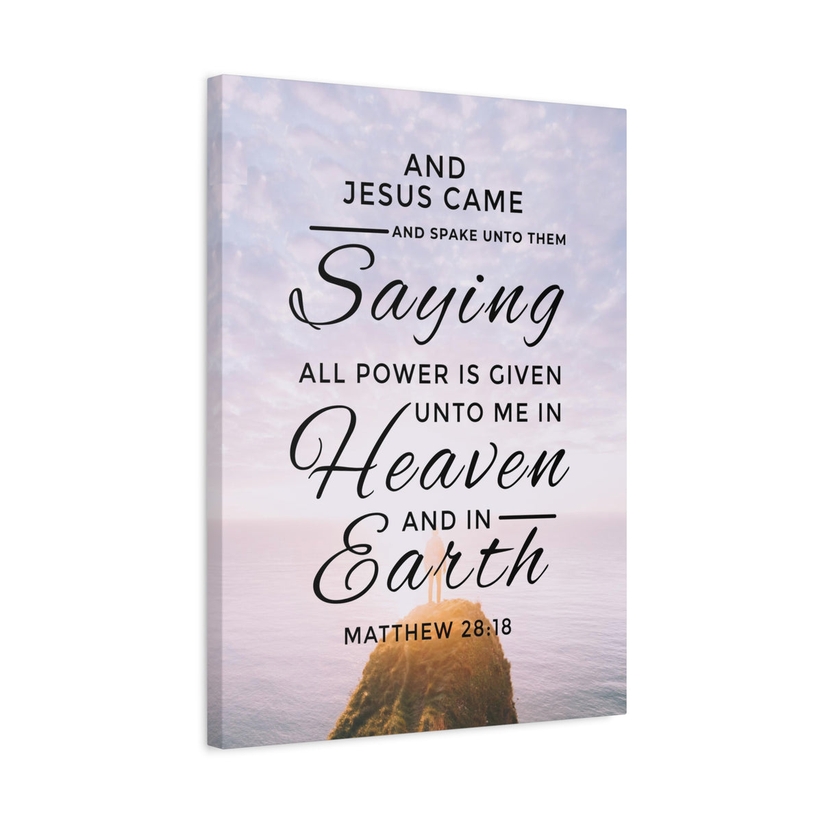 Scripture Canvas Heaven and Earth Matthew 28:18 Christian Wall Art Bible Verse Print Ready to Hang