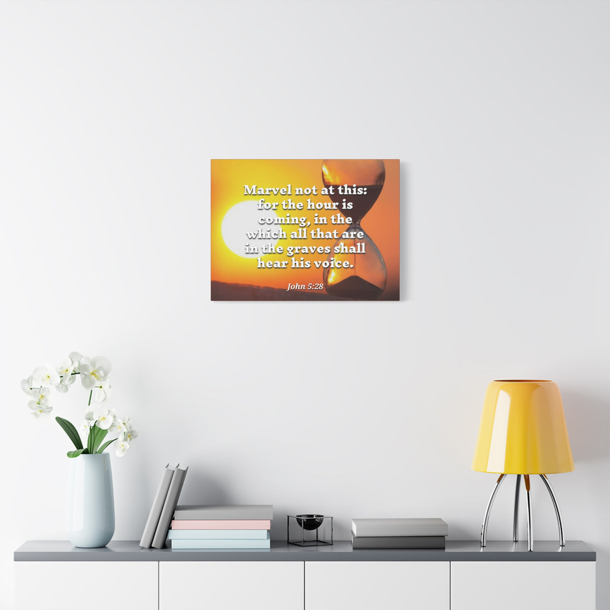 Scripture Canvas Hear His Voice John 5:28 Christian Wall Art Bible Verse Print Ready to Hang