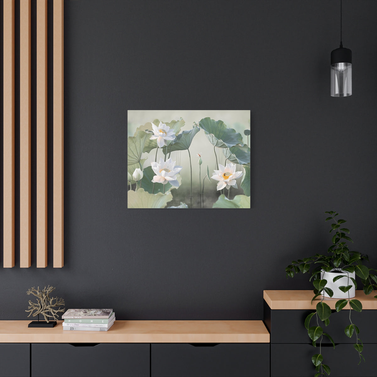 Beautiful White Lotus Flower Canvas Wall Art for Home Decor Ready-to-Hang