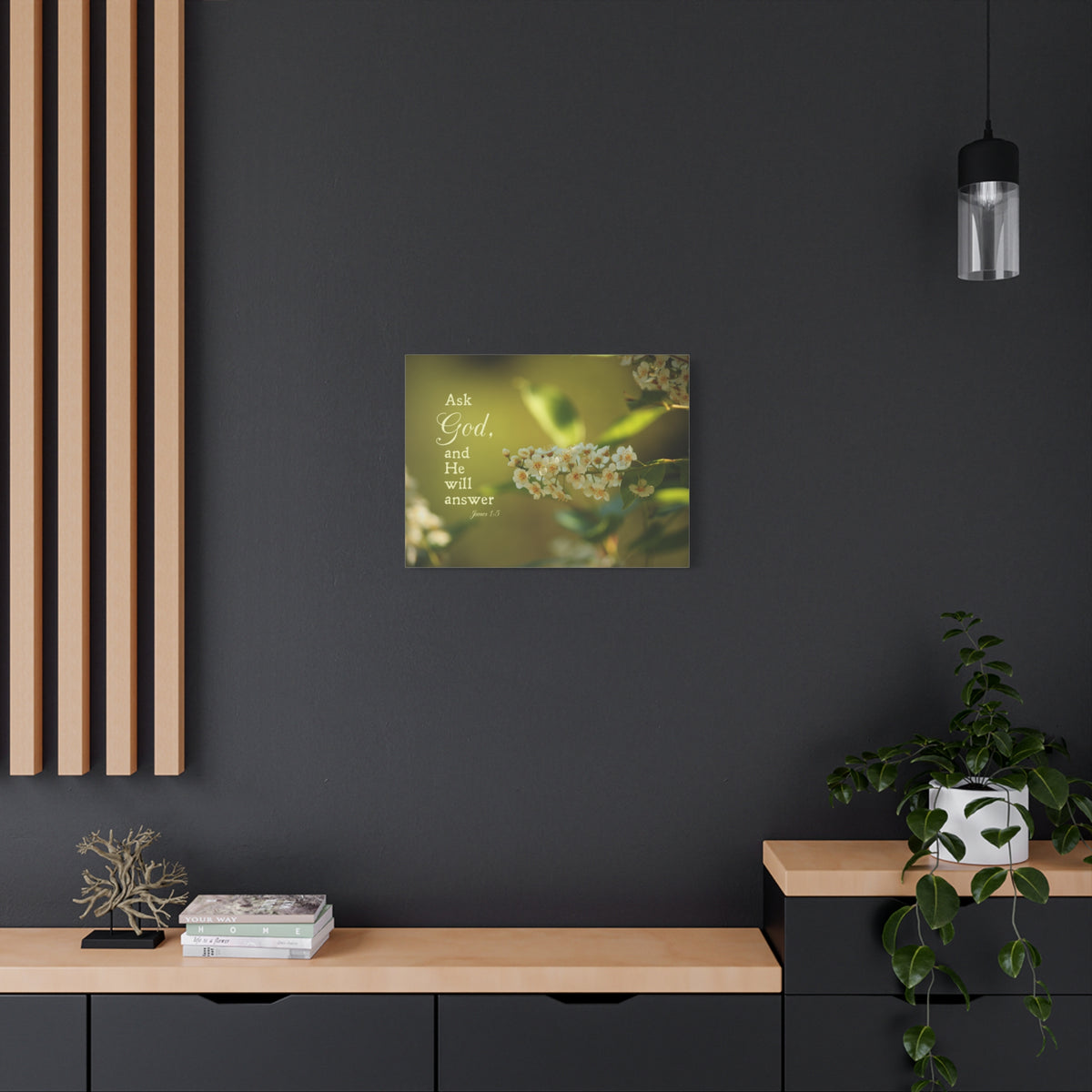 Scripture Canvas He Will Answer James 1:5 Christian Wall Art Bible Verse Print Ready to Hang
