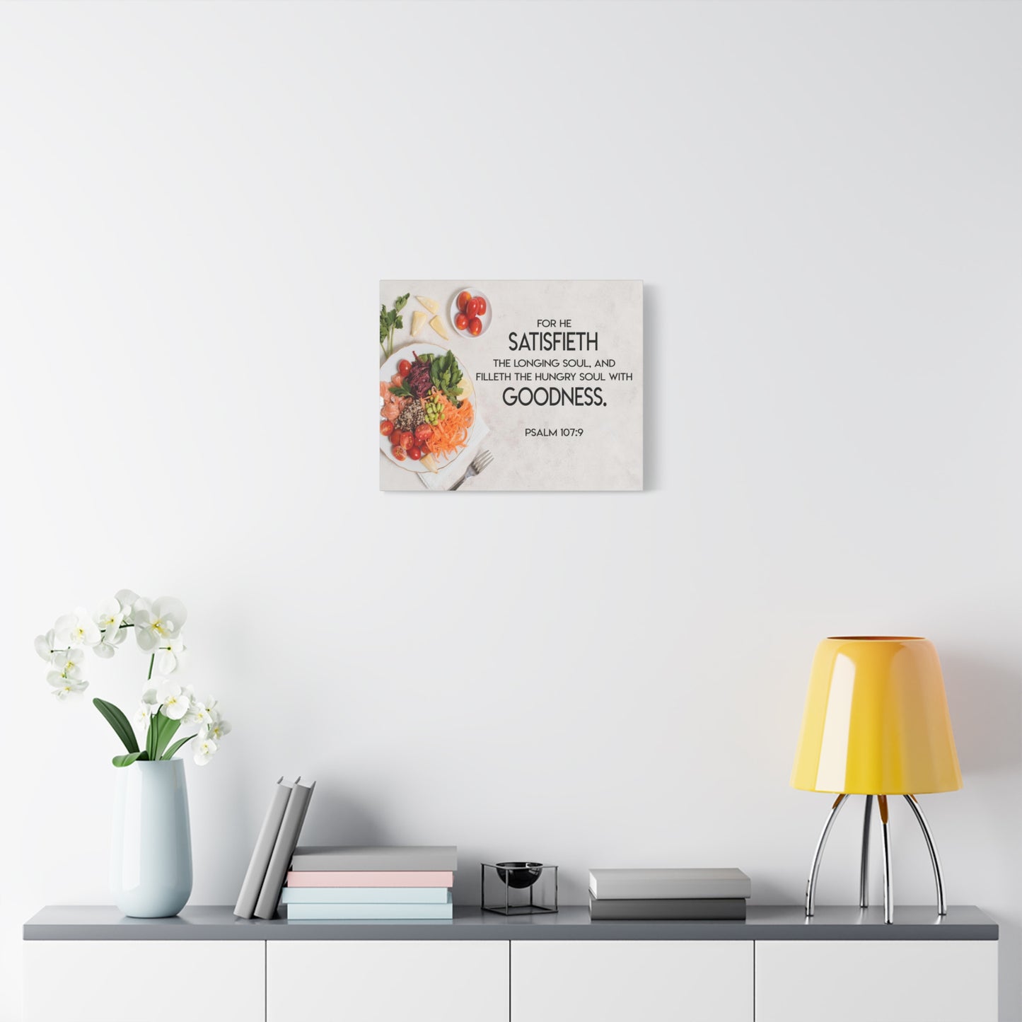 Scripture Canvas Satisfieth Goodness Psalm 107:9 Christian Wall Art Bible Verse Print Ready to Hang