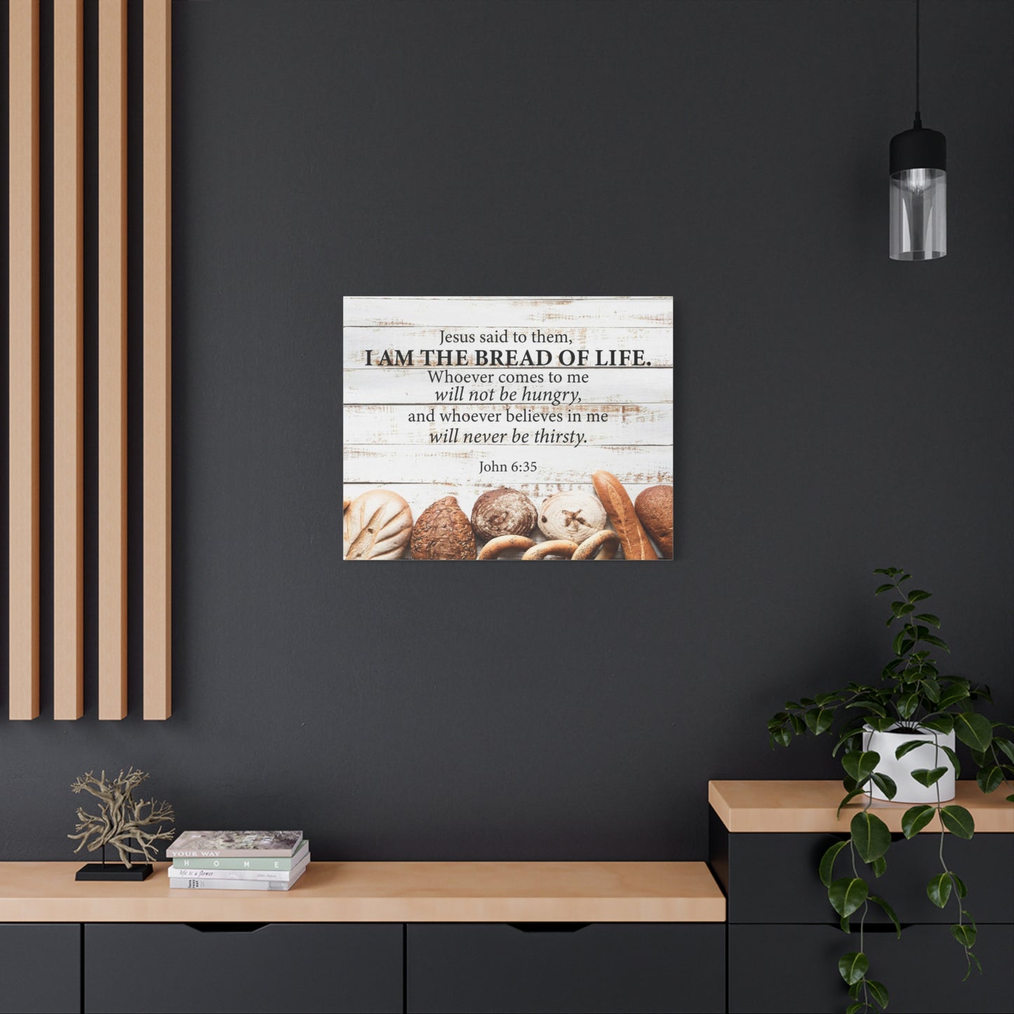 Bible Verse Canvas Bread of Life John 6:35 Scripture Wall Art Christian Home Decor