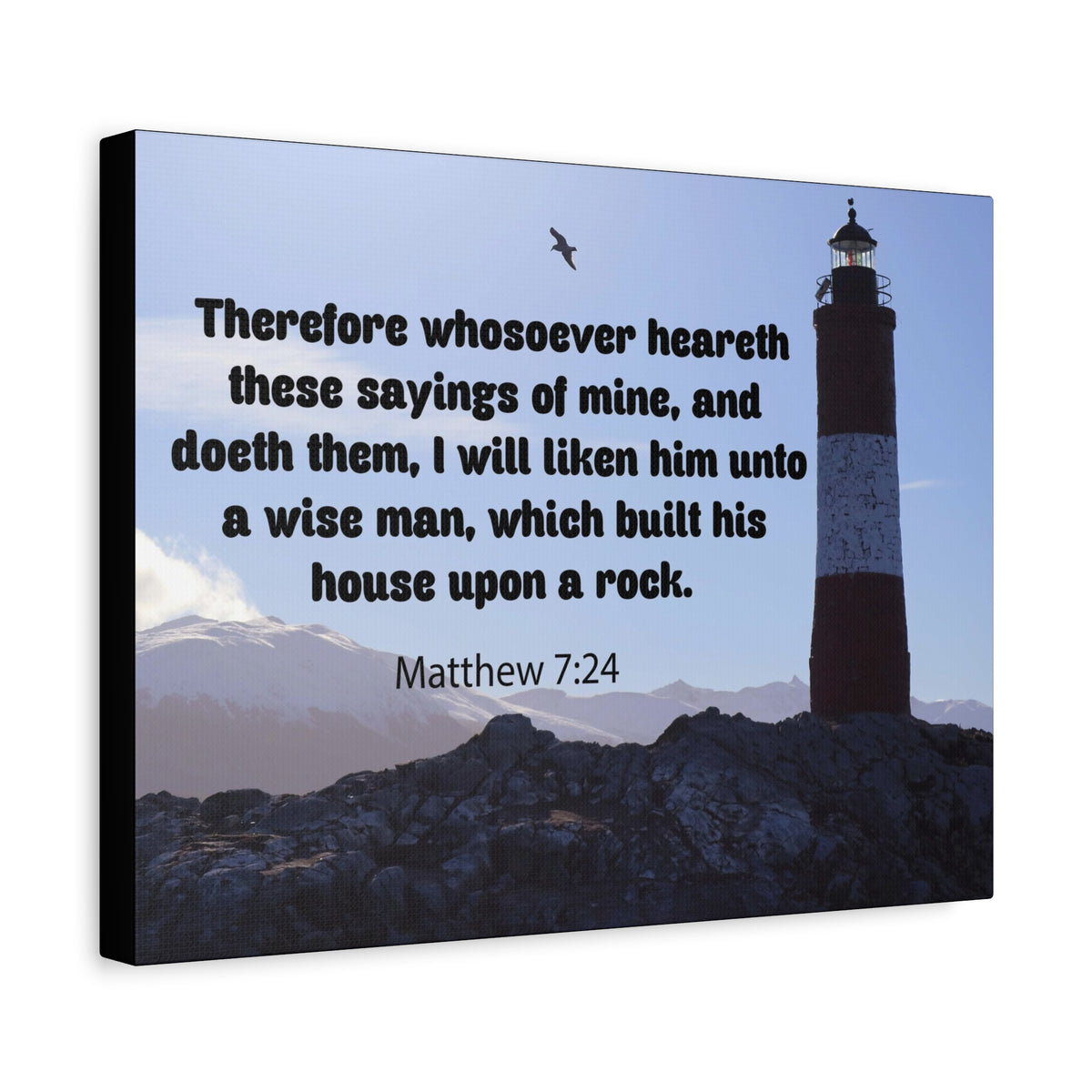 Scripture Canvas House Upon a Rock Matthew 7:24 Christian Wall Art Bible Verse Print Ready to Hang