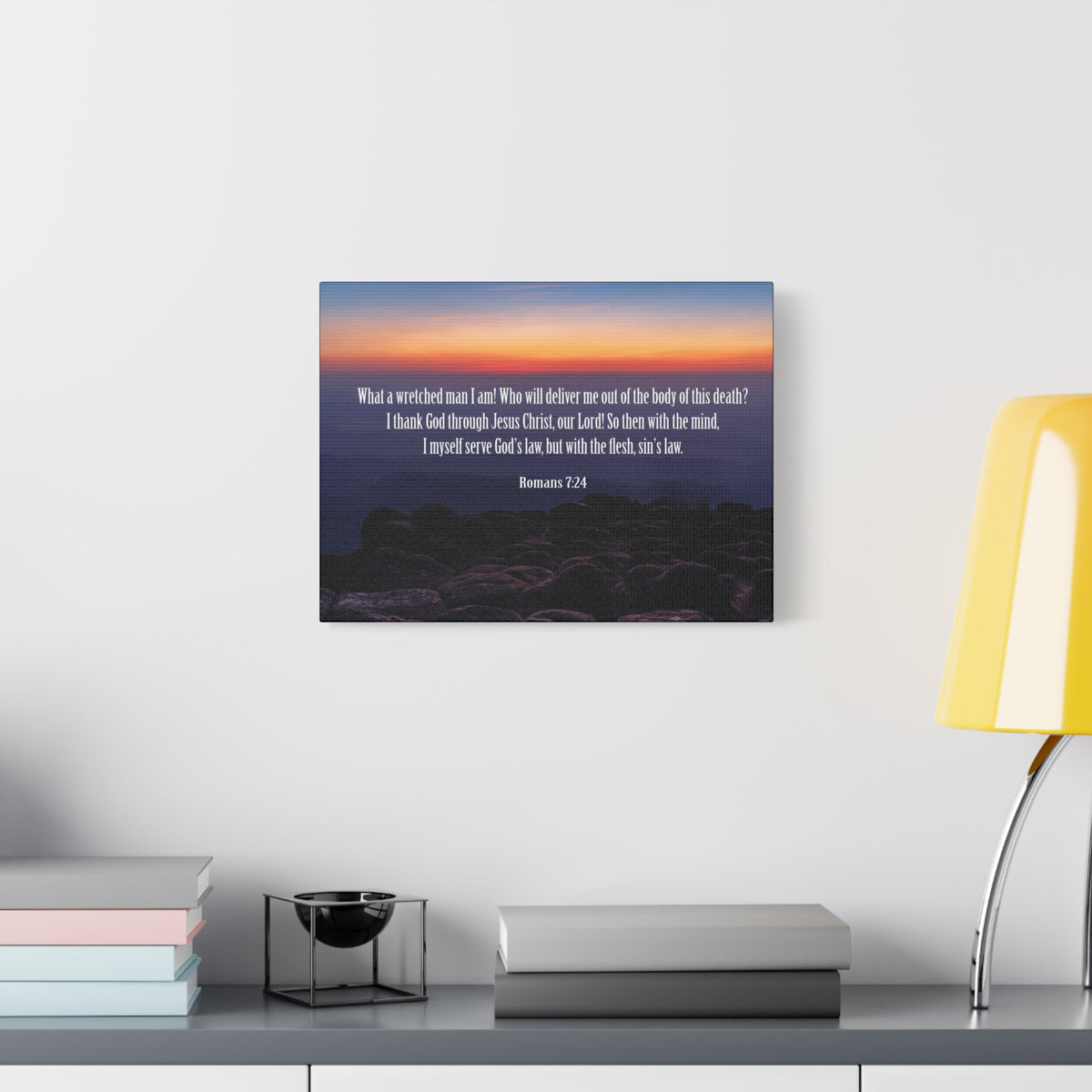 Scripture Canvas Sin's Law Romans 7:24-25 Christian Wall Art Bible Verse Print Ready to Hang