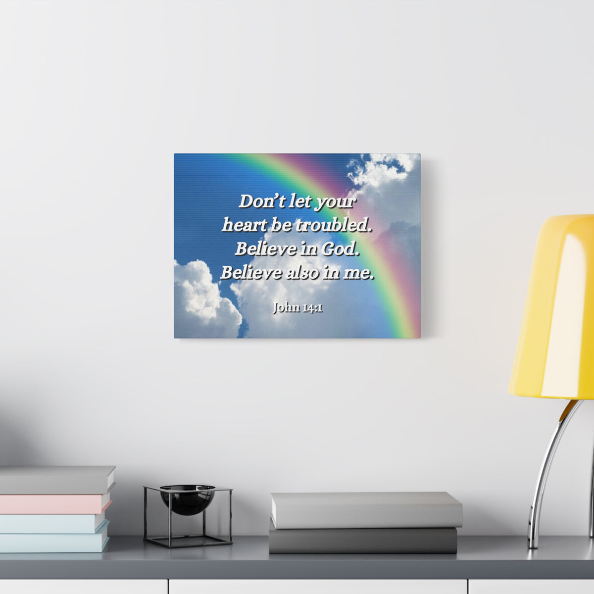 Scripture Canvas Believe In God John 14:1 Christian Wall Art Bible Verse Print Ready to Hang