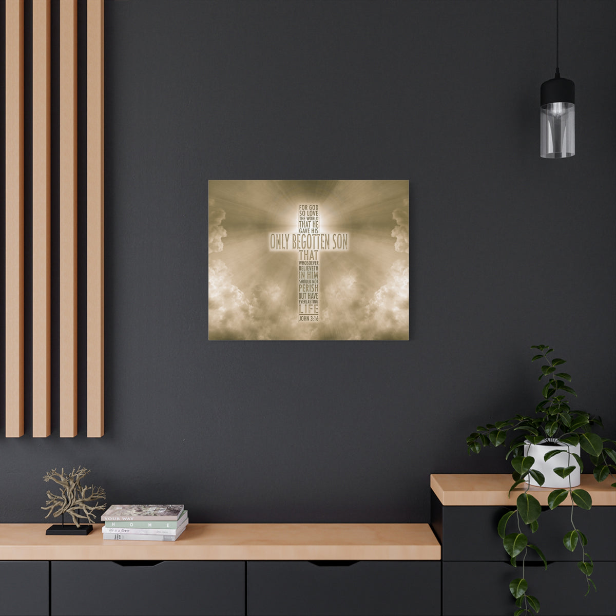 Scripture Canvas Everlasting Life John 3:16 Sun Christian Wall Art Bible Verse Print Ready to Hang