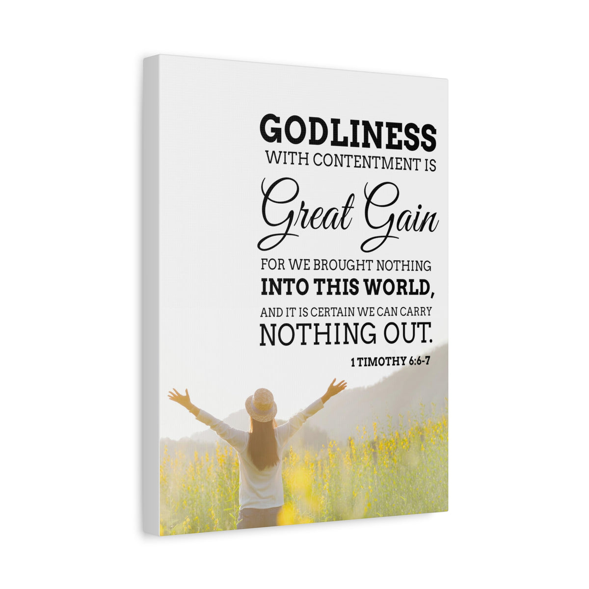 Scripture Canvas Godliness with Contentment 1 Timothy 6:6-7 Christian Wall Art Bible Verse Print Ready to Hang
