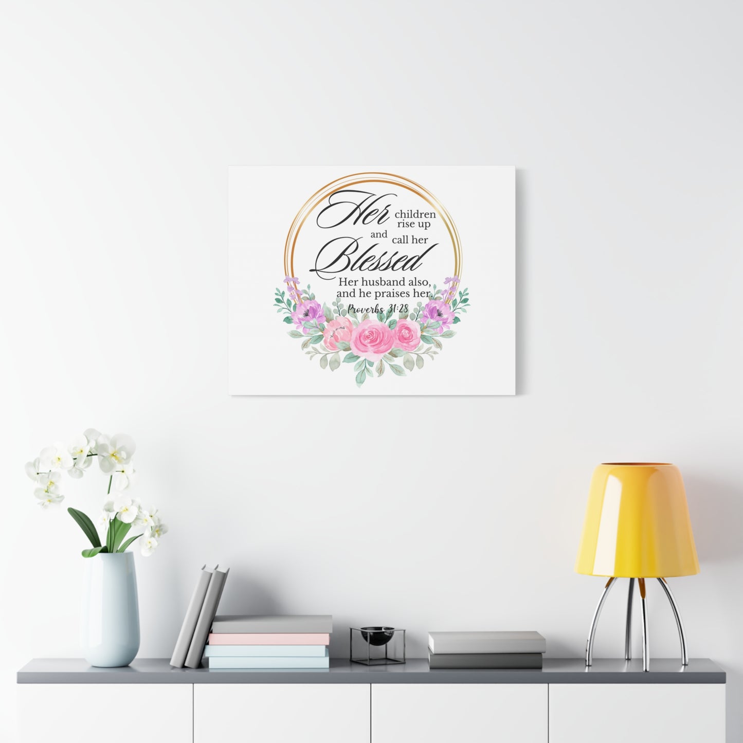 Scripture Walls Proverbs 31:28 She is Blessed Floral Bible Verse Canvas Christian Wall Art Ready to Hang Unframed