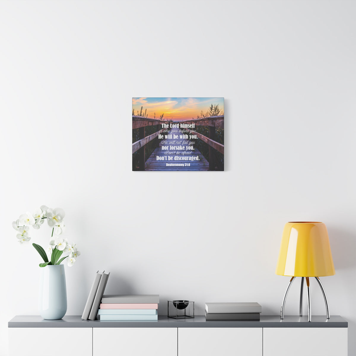 Scripture Canvas Don't Be Discouraged Deuteronomy 31:8 Christian Wall Art Bible Verse Print Ready to Hang