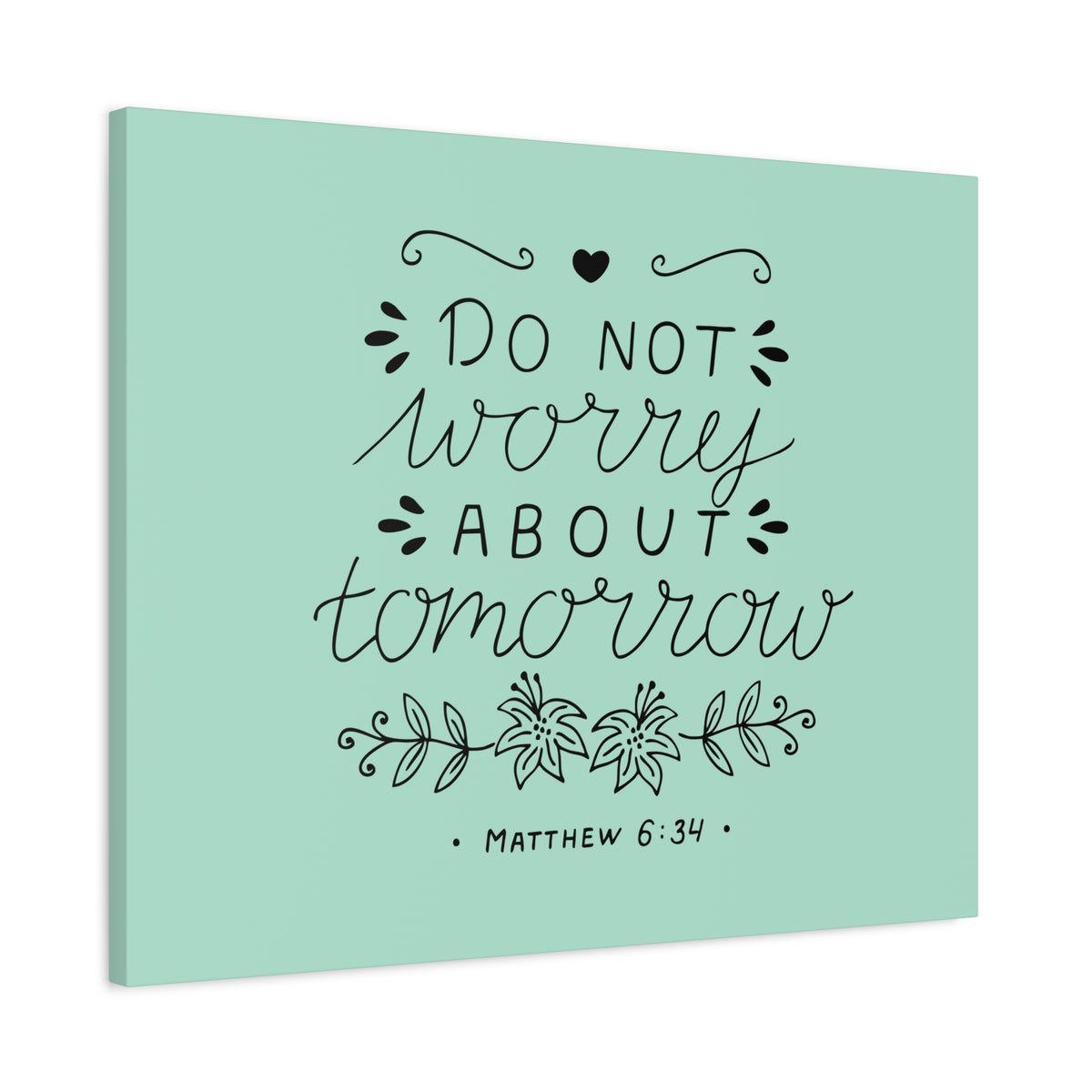 Scripture Canvas Tomorrow Teal Matthew 6:34 Christian Wall Art Bible Verse Print Ready to Hang