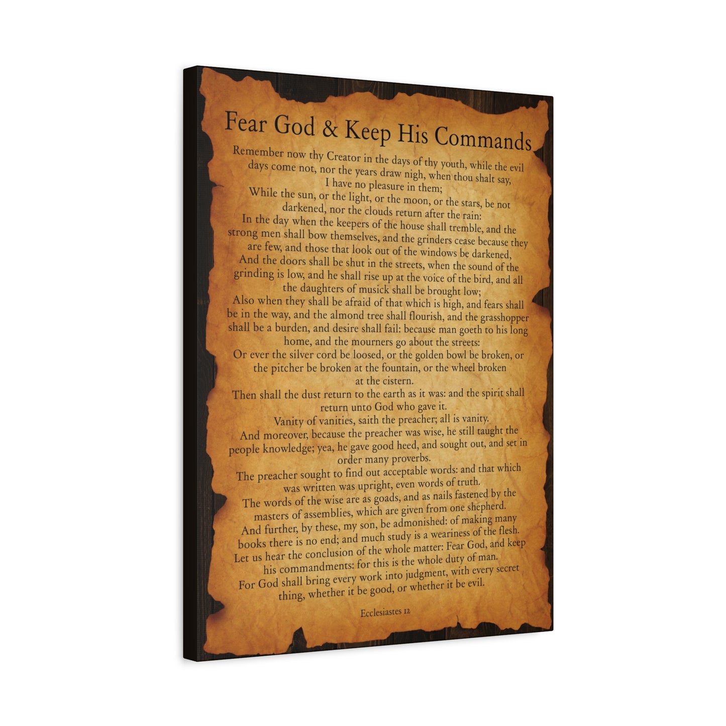 Scripture Walls Fear God & Keep His Commands Ecclesiastes 12 Gold Brown Bible Verse Canvas Christian Wall Art Ready to Hang