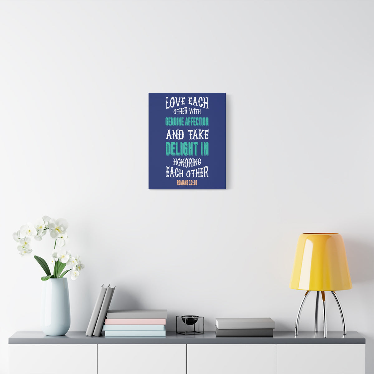 Scripture Canvas Genuine Affection Romans 12:10 Christian Wall Art Bible Verse Print Ready to Hang