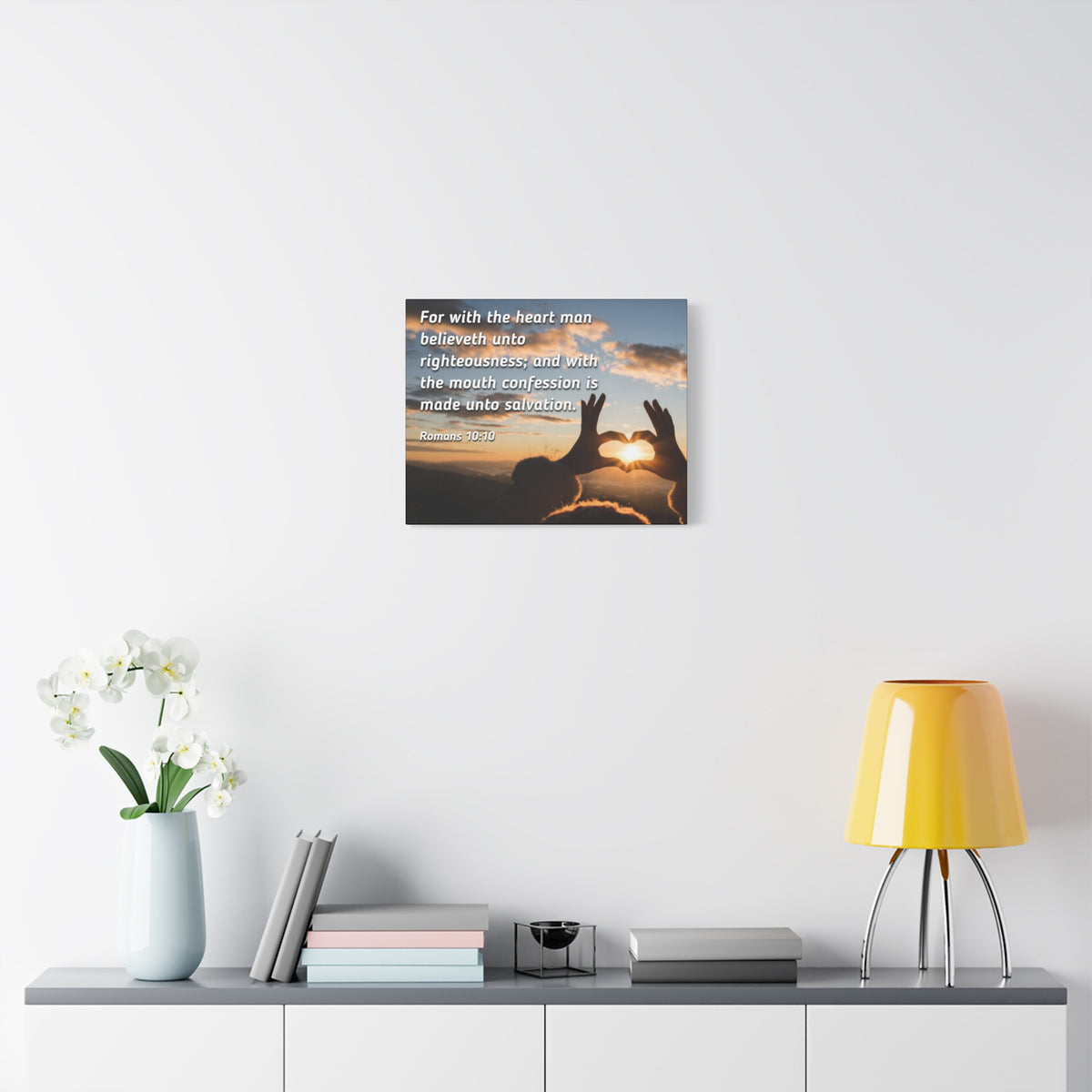 Scripture Canvas Believeth Unto Righteousness Romans 10:10 Christian Wall Art Bible Verse Print Ready to Hang
