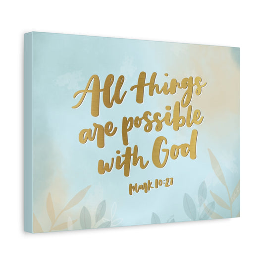 Scripture Canvas Possible With God Mark 10:27 Christian Wall Art Bible Verse Print Ready to Hang