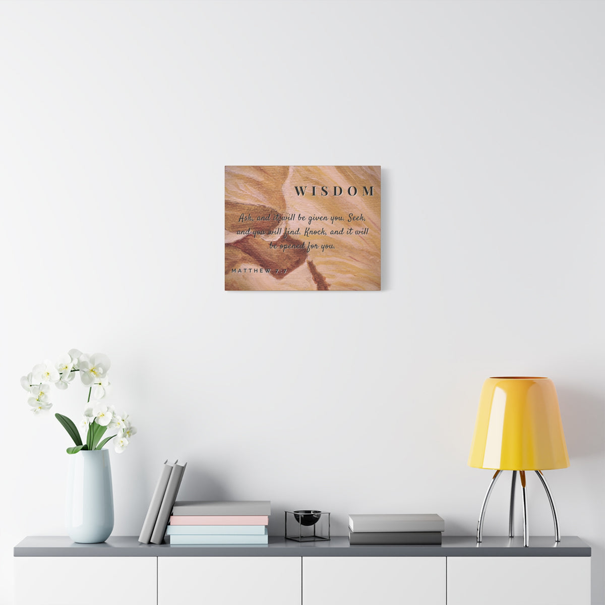 Scripture Canvas Wisdom Matthew 7:7 Christian Wall Art Bible Verse Print Ready to Hang
