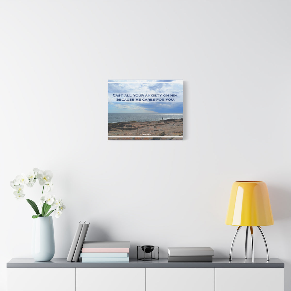 Scripture Canvas He Cares For You 1 Peter 5:7 Christian Wall Art Bible Verse Print Ready to Hang