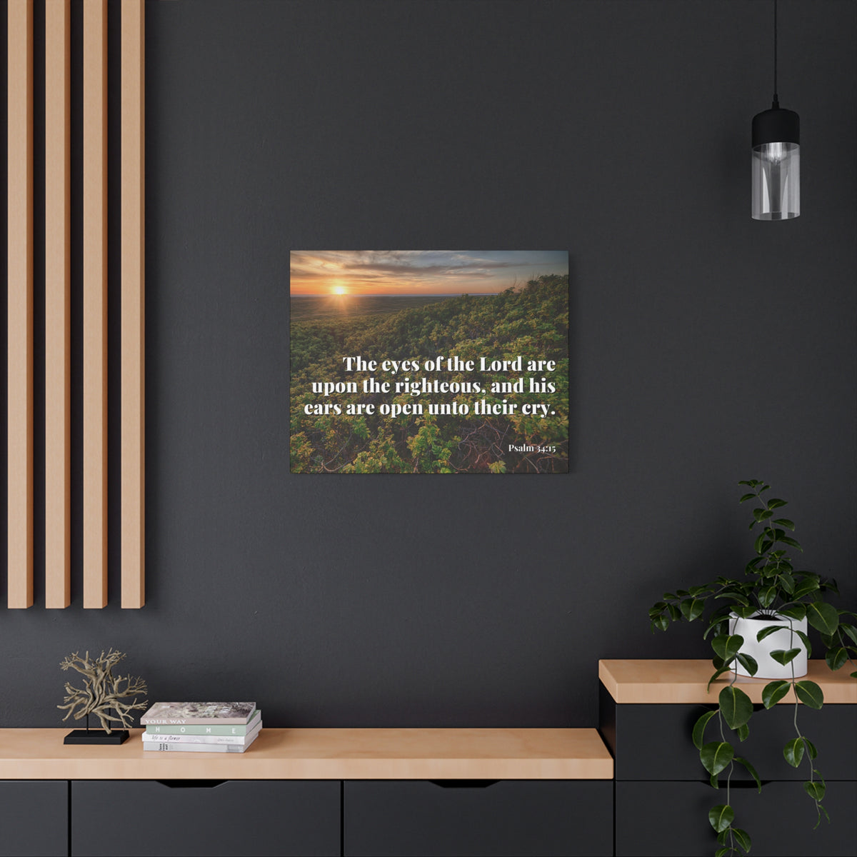 Scripture Canvas Eyes & Ears Of God Psalm 34:15 Christian Wall Art Bible Verse Print Ready to Hang