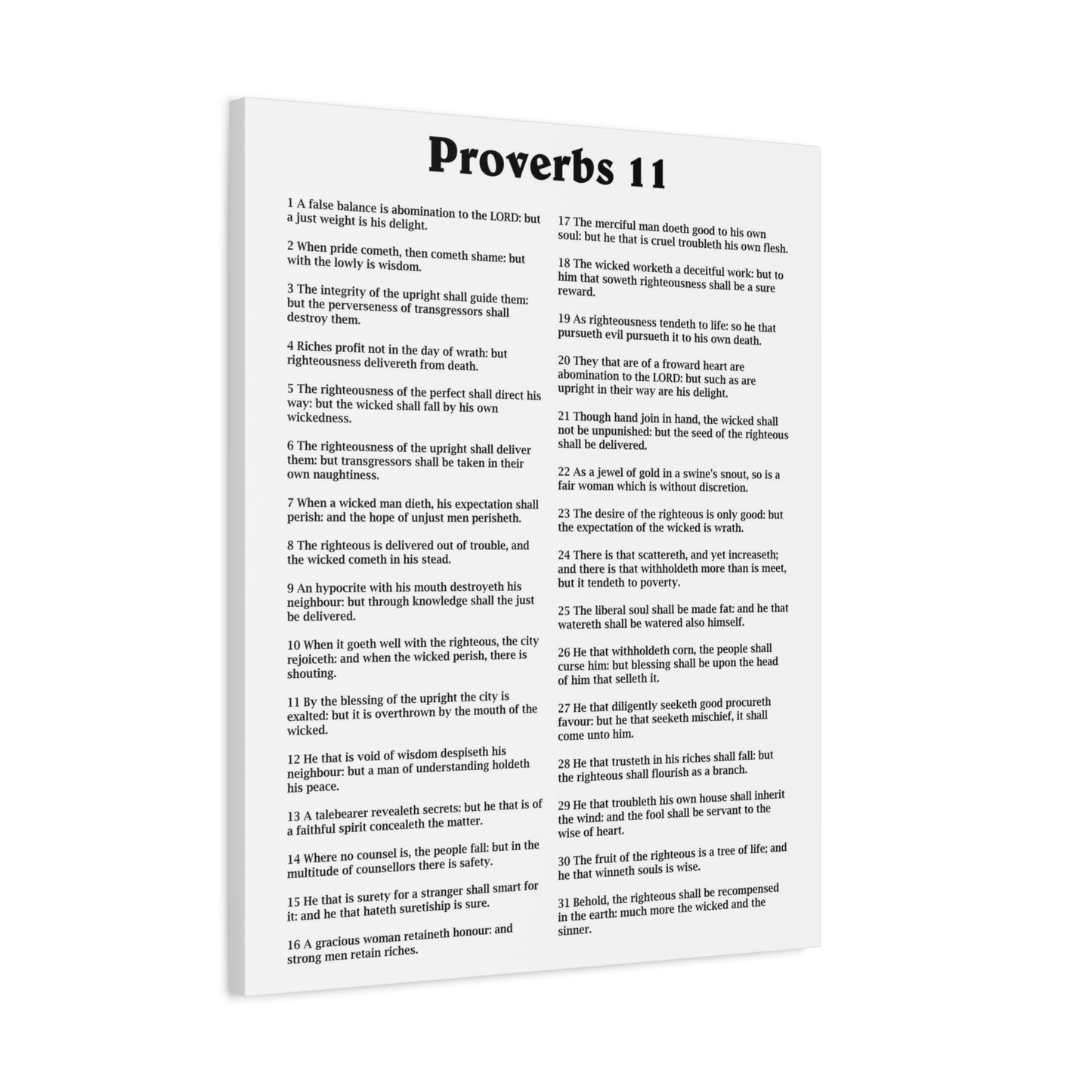 Scripture Walls Proverbs Chapter 11 White Bible Canvas Christian Wall Art Ready to Hang Unframed
