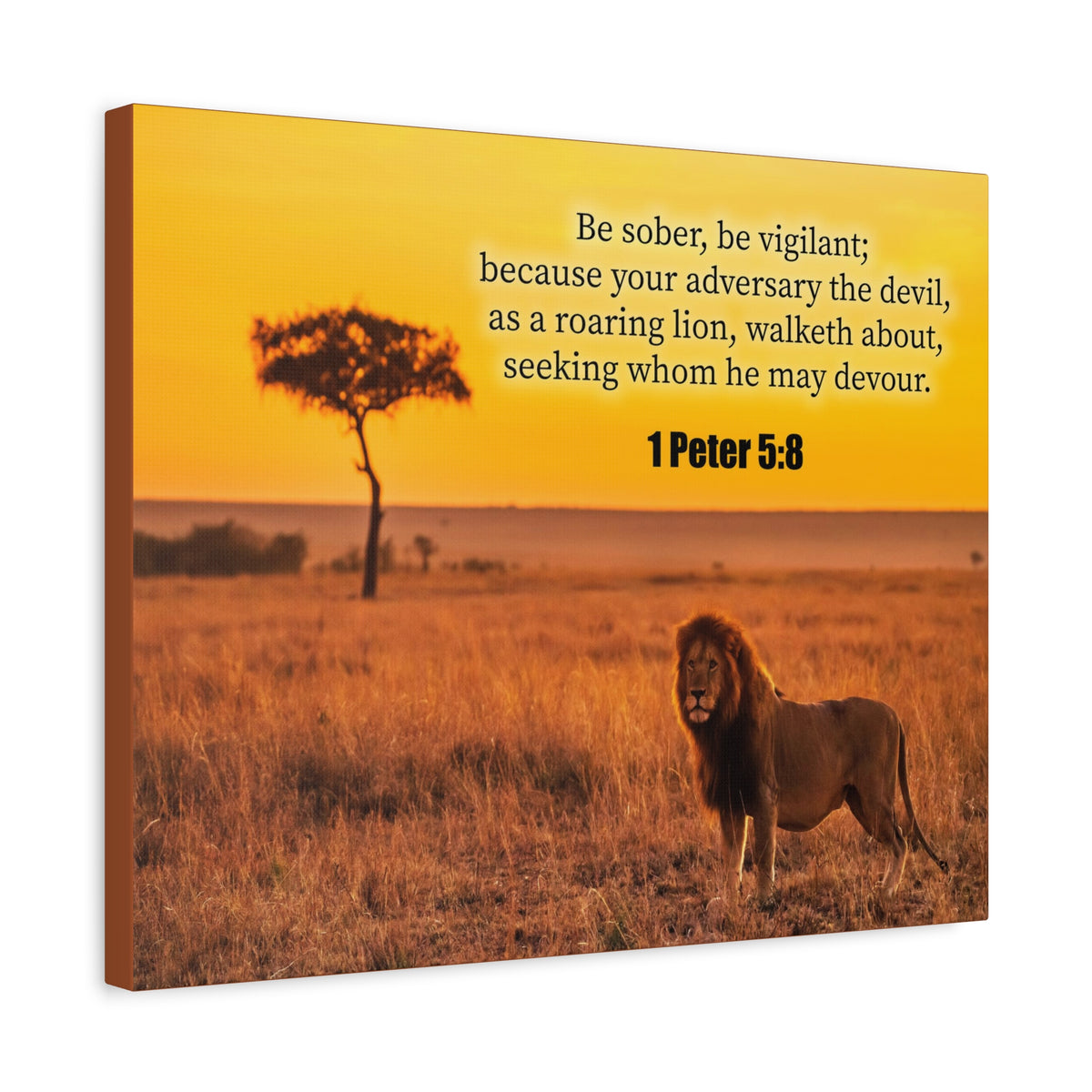 Scripture Canvas Roaring Lion 1 Peter 5:8 Christian Wall Art Bible Verse Print Ready to Hang
