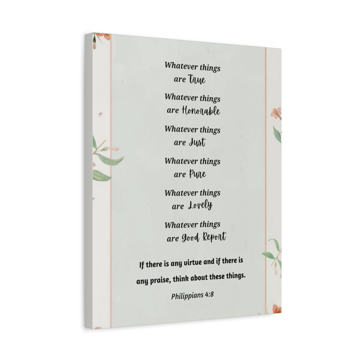 Scripture Canvas Whatsoever Things Are Philippians 4:8 Christian Wall Art Bible Verse Print Ready to Hang