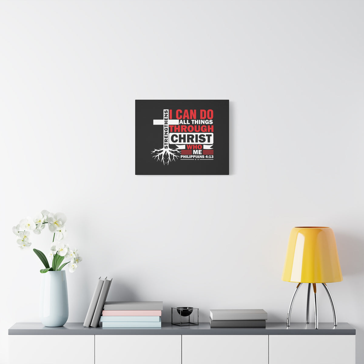 Scripture Canvas Strengthens Me Red Cross Philippians 4:13 Christian Wall Art Bible Verse Print Ready to Hang