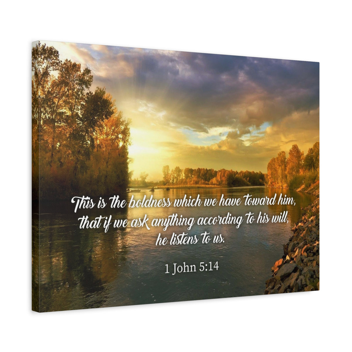 Scripture Canvas The Confidence 1 John 5:14 Christian Wall Art Bible Verse Print Ready to Hang