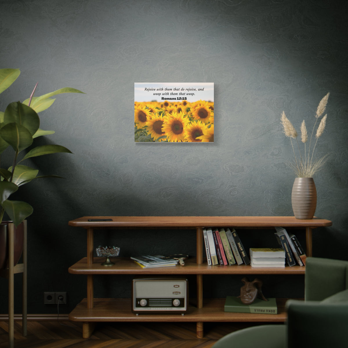 Scripture Canvas Rejoice With Them Romans 12:15 Sunflower Christian Wall Art Bible Verse Print Ready to Hang