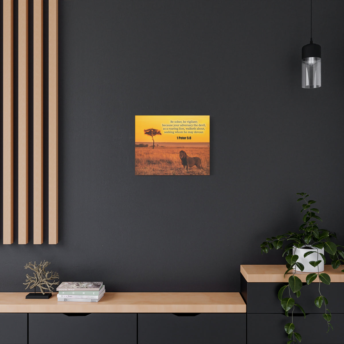 Scripture Canvas Roaring Lion 1 Peter 5:8 Christian Wall Art Bible Verse Print Ready to Hang