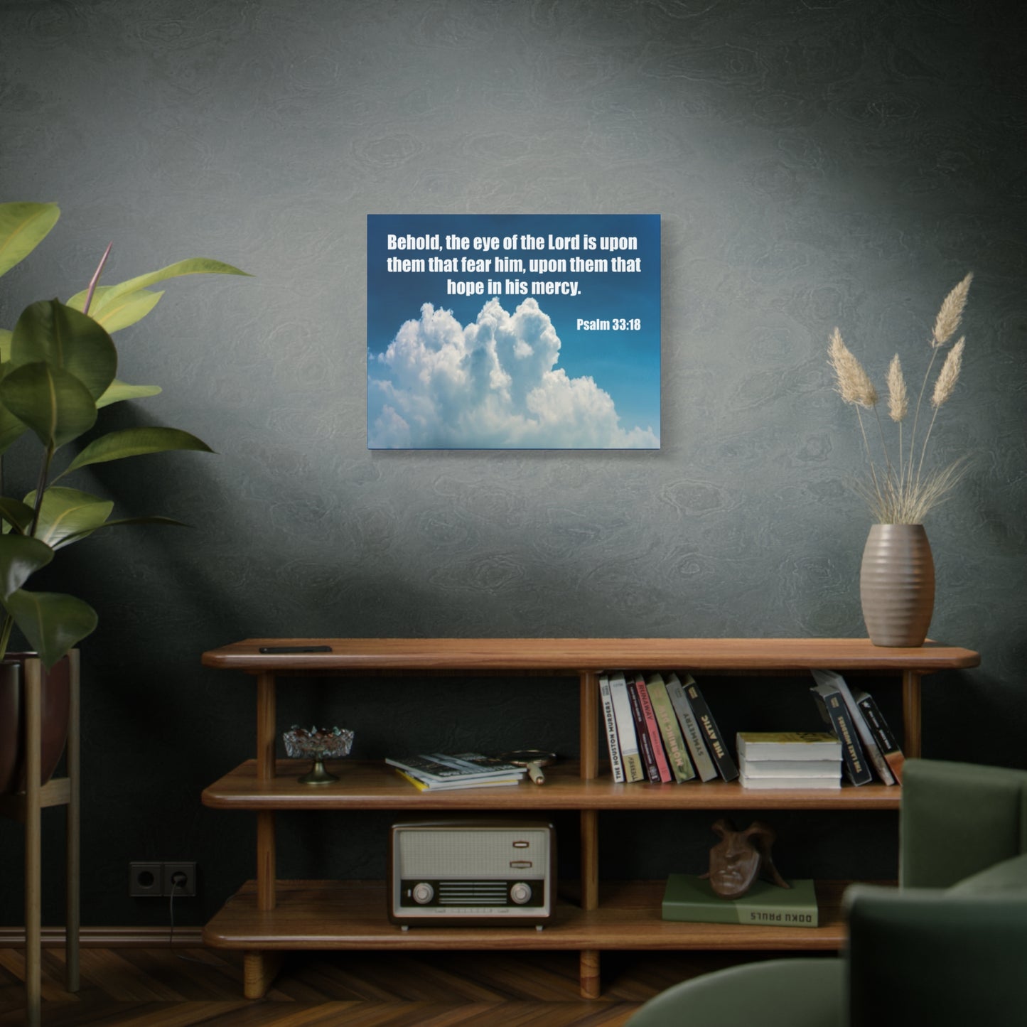 Bible Verse Canvas Hope in His Mercy Psalm 33:18 Christian Home Décor Wall Art Scripture Ready to Hang Faith Print