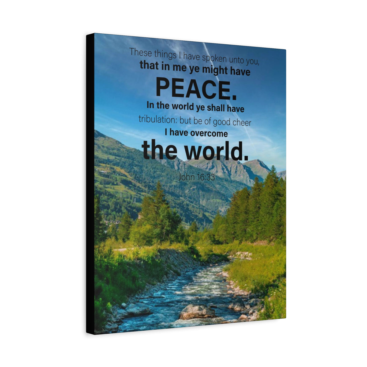 Scripture Canvas Peace the World John 16:33 Christian Wall Art Bible Verse Print Ready to Hang