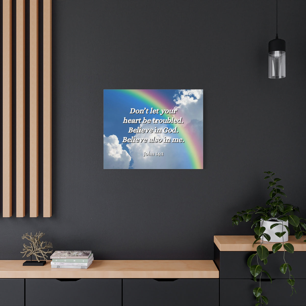 Scripture Canvas Believe In God John 14:1 Christian Wall Art Bible Verse Print Ready to Hang