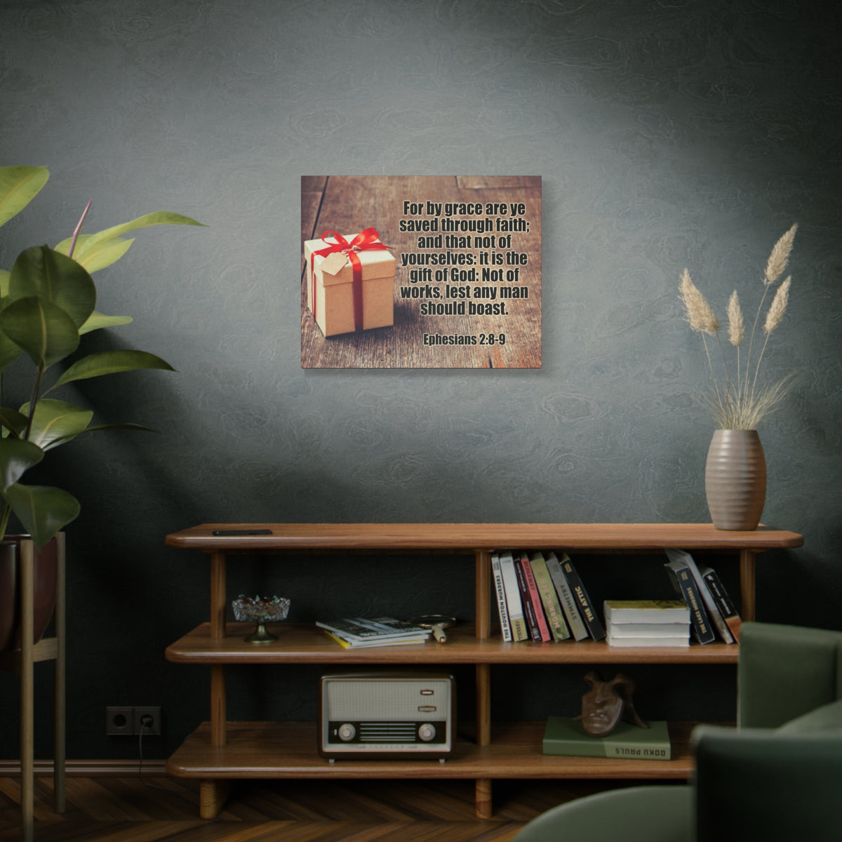 Scripture Canvas For by Grace Ephesians 2:8-9 Christian Wall Art Bible Verse Print Ready to Hang