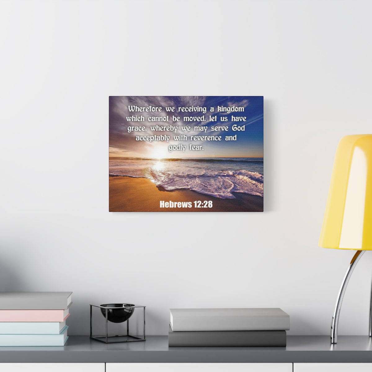 Scripture Canvas Kingdom Sea Hebrews 12:28 KJV Christian Wall Art Bible Verse Print Ready to Hang
