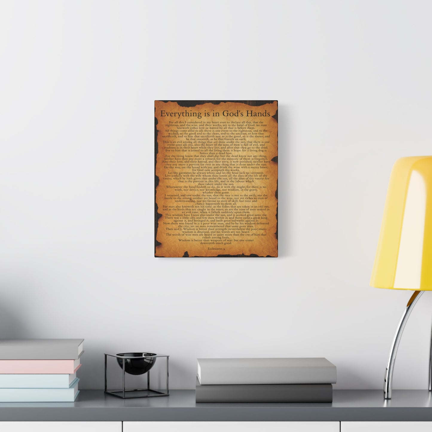 Scripture Walls Everything is in God's Hands Ecclesiastes 9 Gold Brown Bible Verse Canvas Christian Wall Art Ready to Hang
