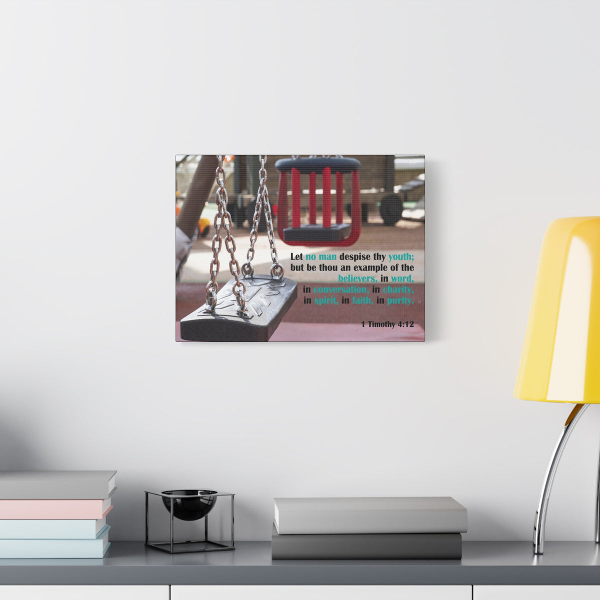 Scripture Canvas Example of the Believers 1 Timothy 4:12 Christian Wall Art Bible Verse Print Ready to Hang
