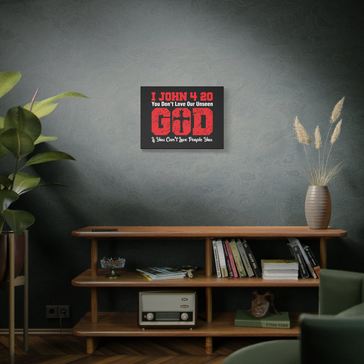 Scripture Canvas Our Unseen God 1 John 4:20 Christian Wall Art Bible Verse Print Ready to Hang