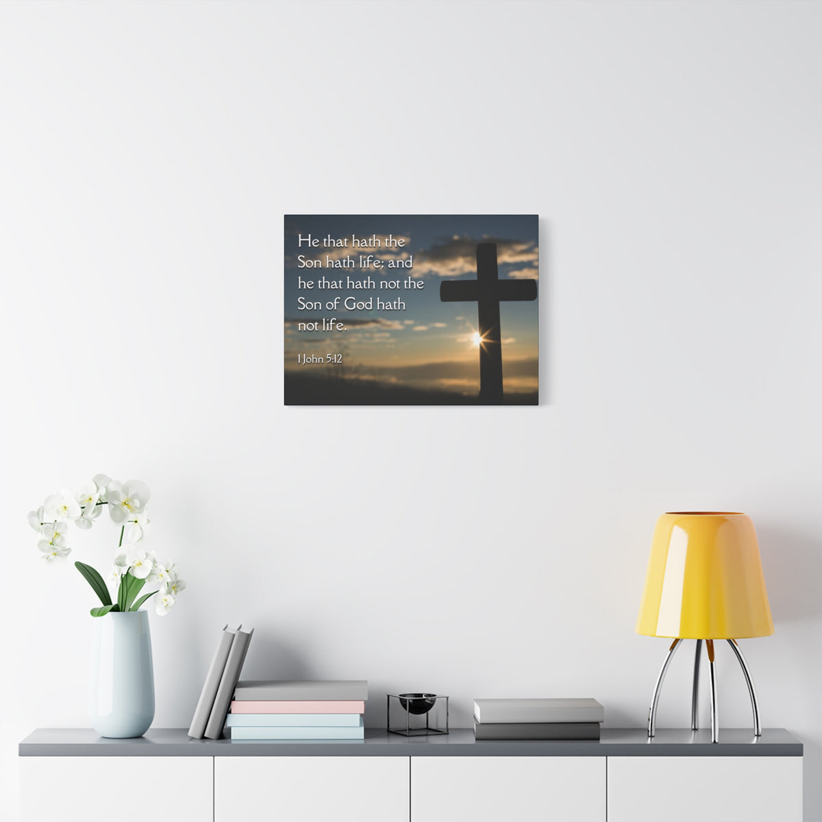 Scripture Canvas Son Of God 1 John 5:12 Christian Wall Art Bible Verse Print Ready to Hang