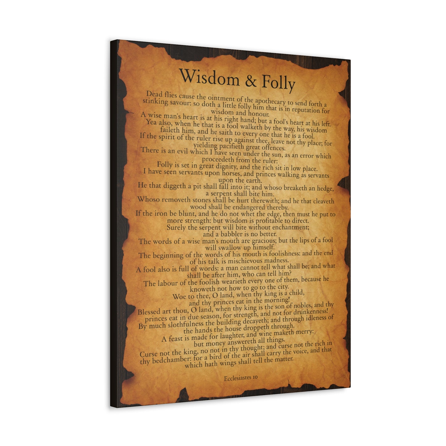 Wisdom & Folly Ecclesiastes 10 Gold Brown Bible Verse Canvas Christian Wall Art Ready to Hang
