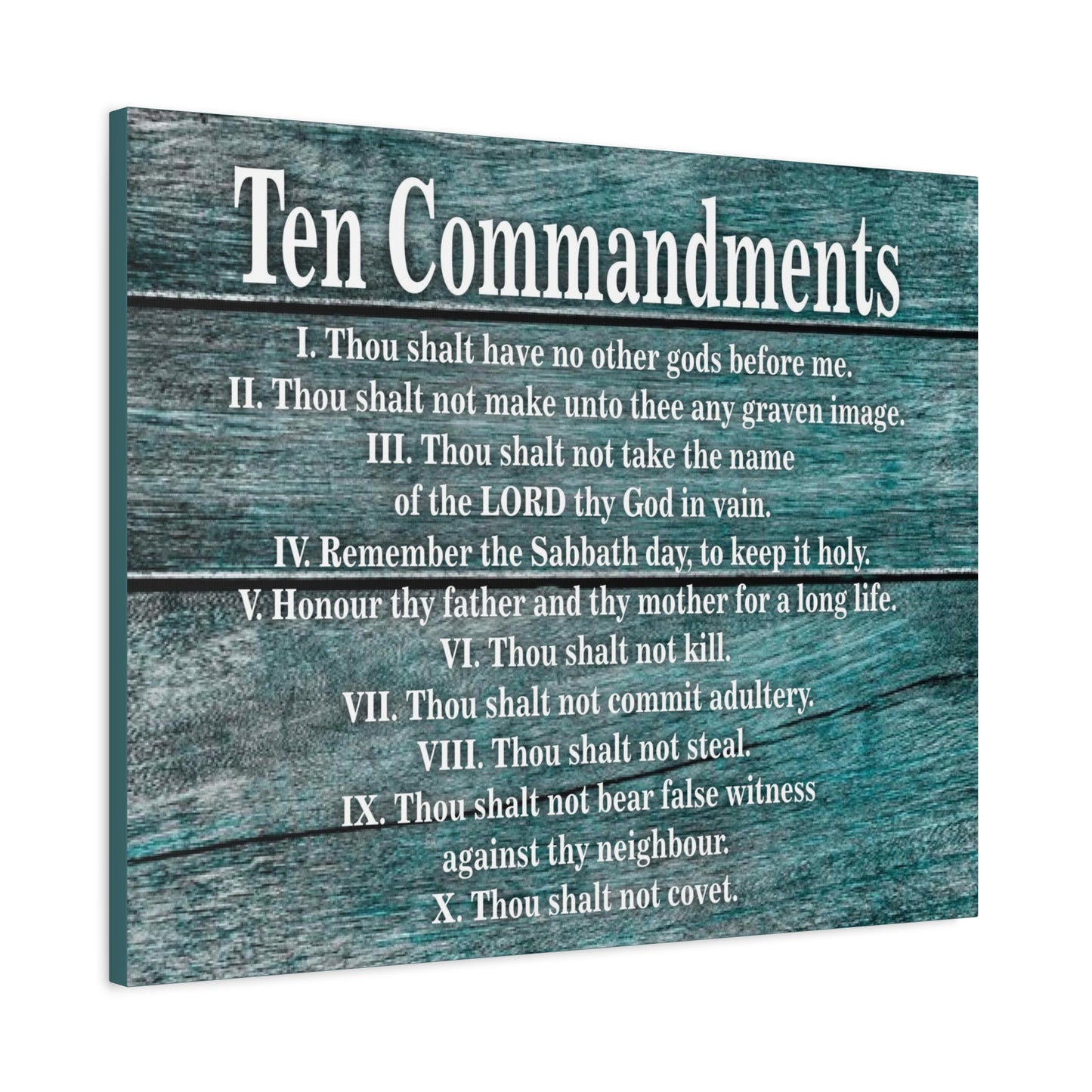 Scripture Canvas Ten Commandments Blue Wood Christian Wall Art Print Ready to Hang