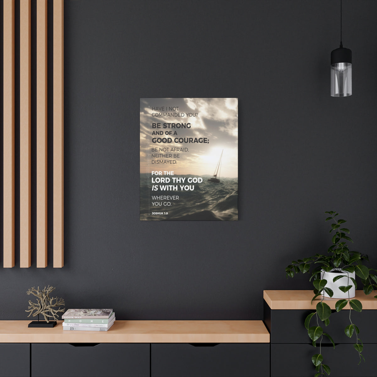 Scripture Canvas Good Courage Joshua 1:9 Sea Christian Wall Art Bible Verse Print Ready to Hang