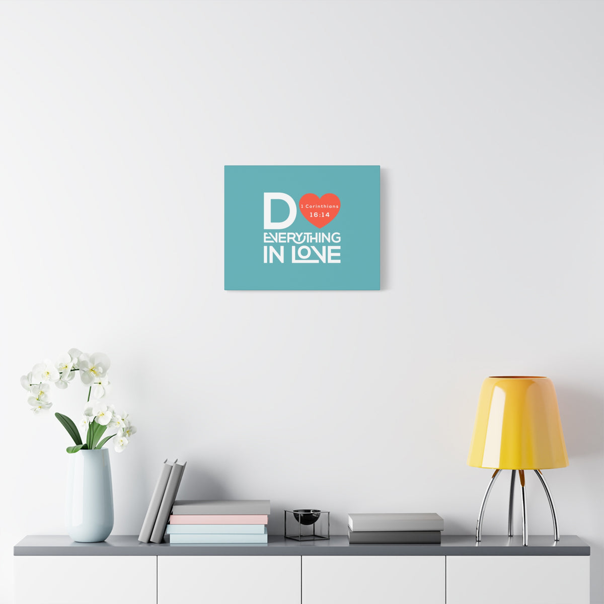 Scripture Canvas Everything In Love Teal 1 Corinthians 16:14 Christian Wall Art Bible Verse Print Ready to Hang