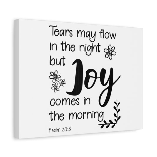 Scripture Canvas Joy Comes Psalm 30:5 Christian Wall Art Bible Verse Print Ready to Hang